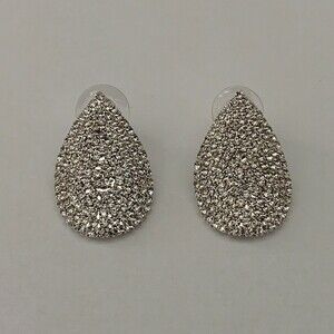 Post Earrings Pave Rhinestones Silver-tone Teardrop Shape